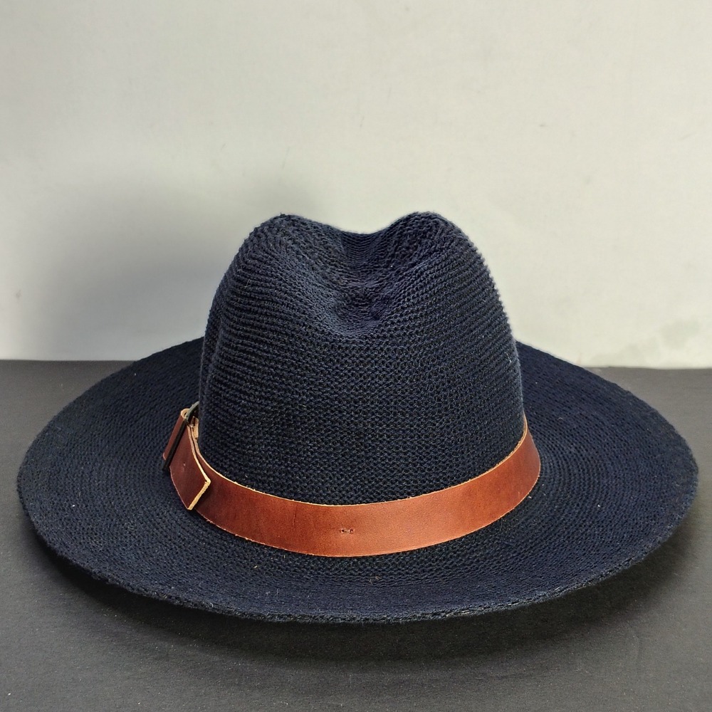 Goorin Bros Womens Fedora Hat Navy Blue Cotton Blend Leather Band Buckle Small - Picture 3 of 9